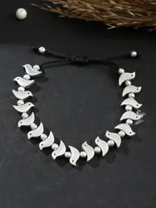 Silvermerc Designs Silver-Plated Stone Studded & Beaded Evil Eye Single Anklet