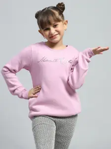 Monte Carlo Girls Typography Printed Embellished Round Neck Cotton Sweatshirt