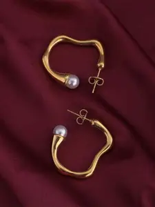 PALMONAS Gold-Plated Circular Stainless Steel Pearls Hoop Earrings