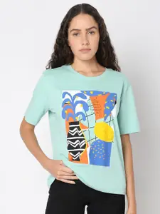 Vero Moda Women Graphic Printed Round Neck Cotton T-shirt