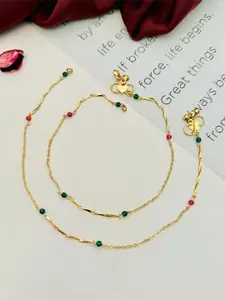 Anouk Set Of 2 Gold-Plated Beaded Anklets