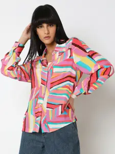 Vero Moda Women Spread Collar Abstract Printed Cotton Casual Shirt