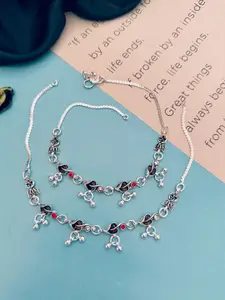 Sangria Set Of 2 Silver-Plated Beaded Anklets