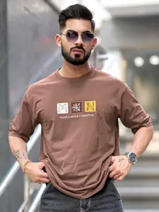 Maniac Men Typography Printed Round Neck Cotton Oversized T-shirt