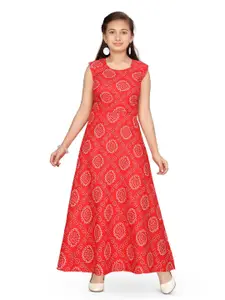 BAESD Girls Cotton Round Neck Ethnic Motifs Maxi Dress