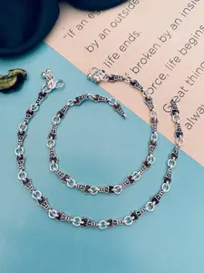 Sangria Set Of 2 Silver-Plated Beaded Anklets