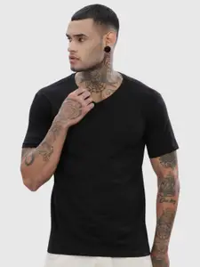ADRO Men Solid V-Neck Cotton T-shirt