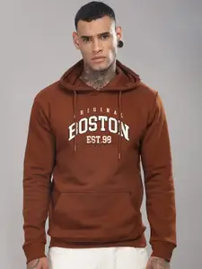 ADRO Men Typography Printed Hood Cotton Pullover Ribbed Sweatshirt