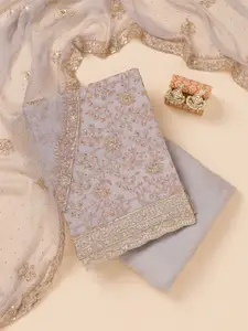 Koskii Floral Embroidered Zari Unstitched Dress Material