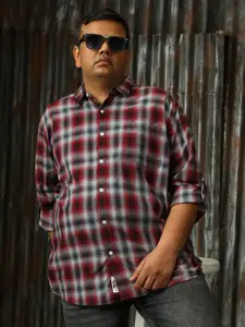 Freeform by High Star Men Classic Spread Collar Checked Cotton Casual Shirt