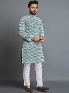 Zurika Fashion Men Pure Cotton Chikankari Embroidered Straight Kurta