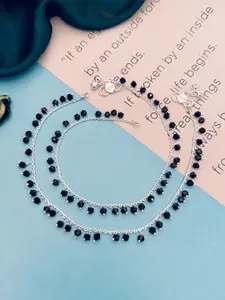 Sangria Set Of 2 Silver-Plated Beaded Anklets