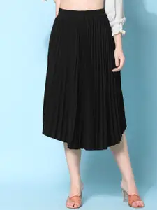 NE STYLE Women Accordion Pleated Flared Midi Skirt