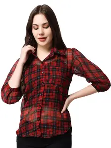 SCORPIUS Women Classic Spread Collar Checked Slim Fit Casual Shirt