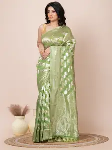 Laa Calcutta Floral Zari Organza Banarasi Saree