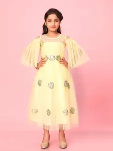 BAESD Girls Embellished Flared Sleeve Net Maxi Dress