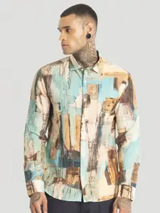 Snitch Men Smart Spread Collar Abstract Printed Slim Fit Casual Shirt