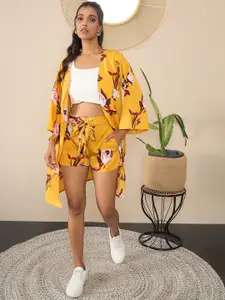 StyleStone Printed Shrug With Shorts Co-Ords