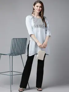 BAESD Women Striped Thread Work Pure Cotton Kurtis