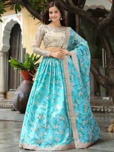 FABPIXEL Embroidered Zardozi Kalamkari Semi-Stitched Lehenga & Unstitched Blouse With Dupatta
