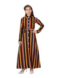 BAESD Girls Striped Shirt Collar Cotton Shirt Maxi Dress