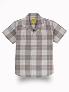 Gini and Jony Boys Standard Cuban Collar Tartan Checked Cotton Casual Shirt