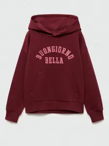 Mango Kids Girls Pure Cotton Typography Printed Hooded Sweatshirt