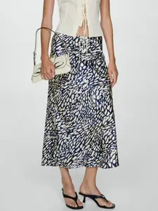 MANGO Animal Print Satin A-Line Midi Skirt