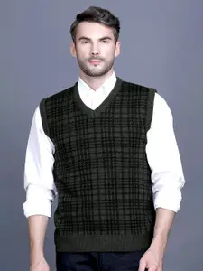 GODFREY Men Checked Woollen Sleeveless Sweater Vest