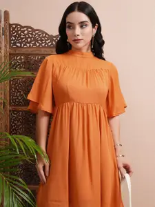 Vishudh Women Flutter Sleeve A-Line Above Knee Dress