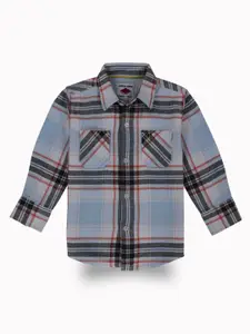 Gini and Jony Boys Standard Spread Collar Windowpane Checked Cotton Casual Shirt