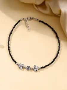 Silvermerc Designs Silver-Plated Stone Studded & Beaded Evil Eye Single Anklet