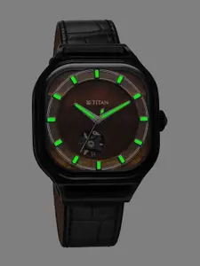 Titan Men Dial & Leather Bracelet Style Straps Analogue Automatic Watch 10008NL02