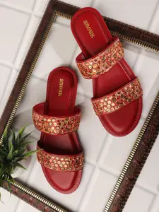 Anouk Women Embellished Ethnic Open Toe Flats with Embroidered