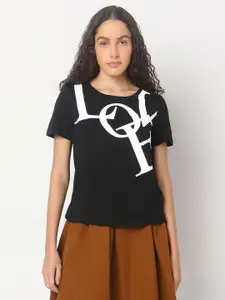 Vero Moda Women Typography Printed Round Neck Cotton T-shirt