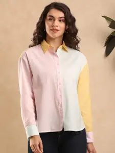 Gazillion Women Original Spread Collar Colourblocked Cotton Oversized Casual Shirt