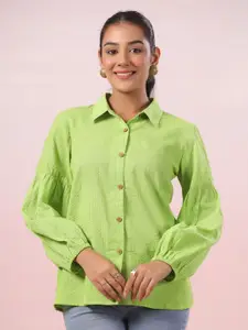 LYFJ Women New Spread Collar Solid Cotton Casual Shirt