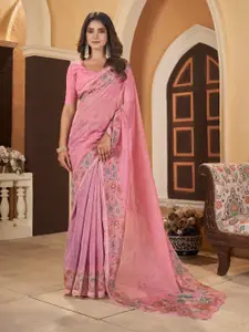 Mitera Floral Printed Zari Organza Saree