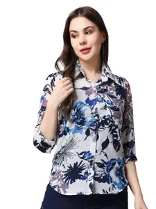 SCORPIUS Women Classic Spread Collar Floral Printed Slim Fit Casual Shirt