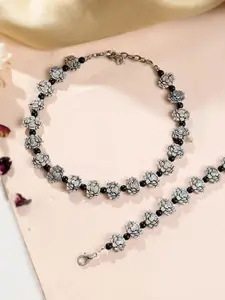 Silvermerc Designs Set Of 2 Silver-Plated Stone Studded & Beaded Anklets