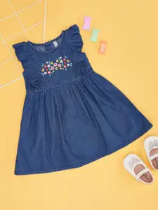 Pantaloons Baby Girls Embroidered Flutter Sleeve Fit & Flare Dress