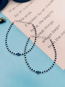 Sangria Set Of 2 Silver-Plated Beaded Anklets