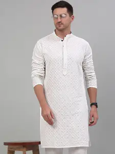 Jompers Men Woven Design Embroidered Sequinned Cotton Kurta