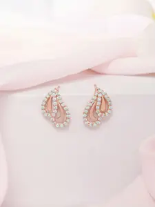 Zavya 925 Sterling Silver Rose Gold-Plated Cubic Zirconia Studded Leaf Shaped Studs