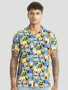 Snitch Men Comfort Cuban Collar Abstract Printed Boxy Casual Shirt