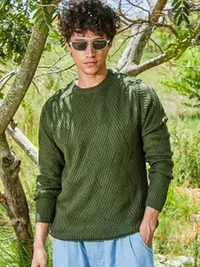 Campus Sutra Men Cable Knit Pullover Sweaters