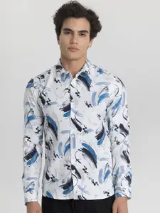 Snitch Men Smart Spread Collar Abstract Printed Slim Fit Casual Shirt