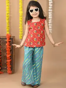 Sangria Girls Printed Pure Cotton Top with Trousers