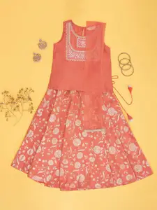 AKKRITI BY PANTALOONS Girls Embroidered Sequinned Ready to Wear Lehenga & Blouse With Dupatta