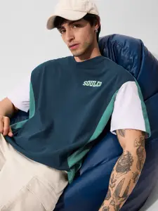 The Souled Store Men Colourblocked Drop-Shoulder Sleeves Oversized Pure Cotton T-shirt